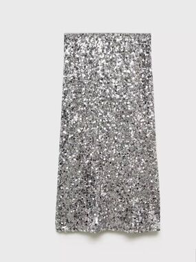 Mango Silver Sequin Midi Skirt